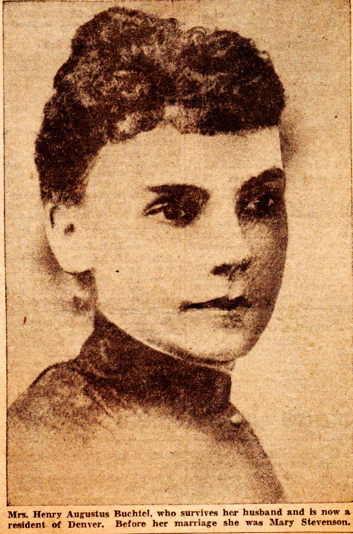 Mary Stevenson Buchtel, wife of Henry Augustus Buchtel, picture published in the Akron Times Press 15 Aug 1937